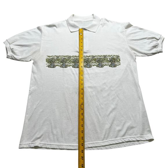 Vintage Hawaiian Fishermen Graphic Polo Shirt Gray Short Sleeve Sz M / L  Tribal - Picture 4 of 10